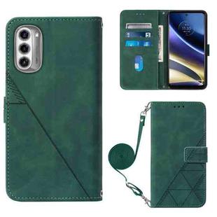 For Motorola Moto G52j 5G Crossbody 3D Embossed Flip Leather Phone Case(Dark Green)
