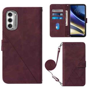 For Motorola Moto G52j 5G Crossbody 3D Embossed Flip Leather Phone Case(Wine Red)