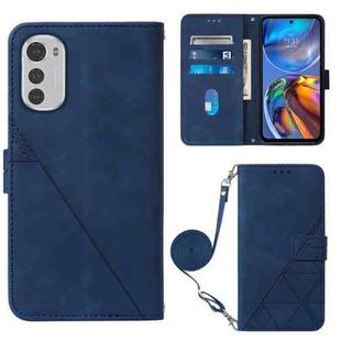 For Motorola Moto E32 Crossbody 3D Embossed Flip Leather Phone Case(Blue)