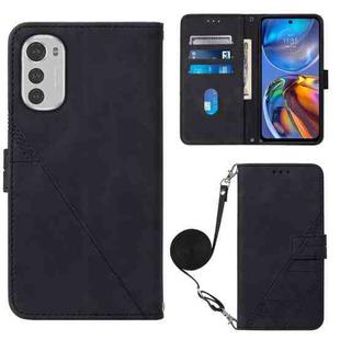 For Motorola Moto E32 Crossbody 3D Embossed Flip Leather Phone Case(Black)