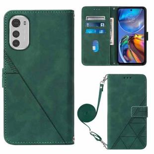 For Motorola Moto E32 Crossbody 3D Embossed Flip Leather Phone Case(Dark Green)