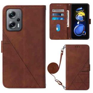 For Xiaomi Redmi Note 11T Pro Crossbody 3D Embossed Flip Leather Phone Case(Brown)