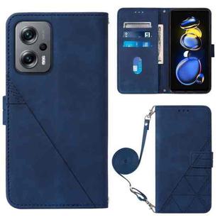 For Xiaomi Redmi Note 11T Pro Crossbody 3D Embossed Flip Leather Phone Case(Blue)