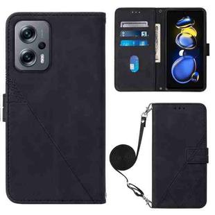 For Xiaomi Redmi Note 11T Pro Crossbody 3D Embossed Flip Leather Phone Case(Black)