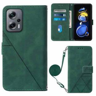 For Xiaomi Redmi Note 11T Pro Crossbody 3D Embossed Flip Leather Phone Case(Dark Green)