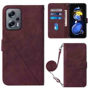 For Xiaomi Redmi Note 11T Pro Crossbody 3D Embossed Flip Leather Phone Case(Wine Red)