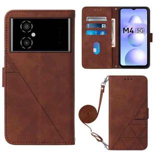 For Xiaomi Poco M4 5G Crossbody 3D Embossed Flip Leather Phone Case(Brown)