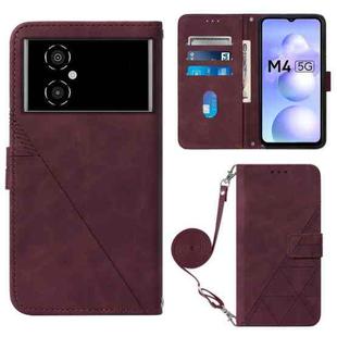 For Xiaomi Poco M4 5G Crossbody 3D Embossed Flip Leather Phone Case(Wine Red)