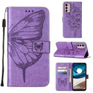 For Motorola Moto G42 Embossed Butterfly Flip Leather Phone Case(Purple)