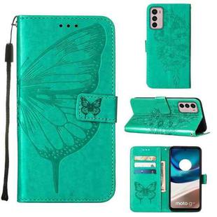 For Motorola Moto G42 Embossed Butterfly Flip Leather Phone Case(Green)