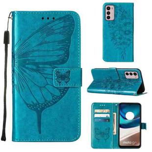 For Motorola Moto G42 Embossed Butterfly Flip Leather Phone Case(Blue)