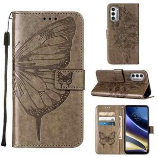 For Motorola Moto G52j 5G Embossed Butterfly Flip Leather Phone Case(Grey)