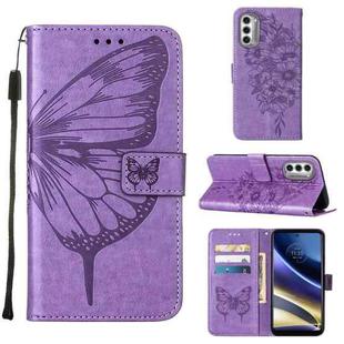 For Motorola Moto G52j 5G Embossed Butterfly Flip Leather Phone Case(Purple)