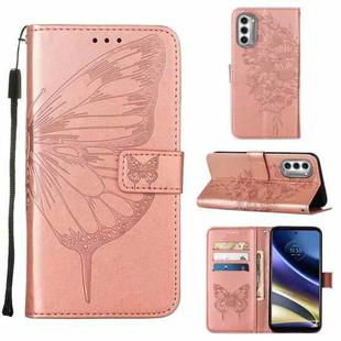 For Motorola Moto G52j 5G Embossed Butterfly Flip Leather Phone Case(Rose Gold)