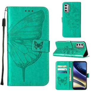 For Motorola Moto G52j 5G Embossed Butterfly Flip Leather Phone Case(Green)