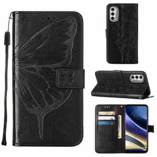 For Motorola Moto G52j 5G Embossed Butterfly Flip Leather Phone Case(Black)