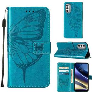 For Motorola Moto G52j 5G Embossed Butterfly Flip Leather Phone Case(Blue)
