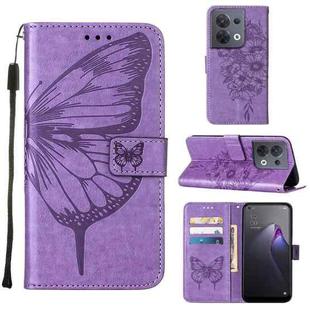 For OPPO Reno8 Embossed Butterfly Flip Leather Phone Case(Purple)