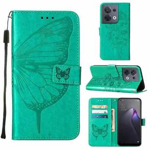 For OPPO Reno8 Embossed Butterfly Flip Leather Phone Case(Green)
