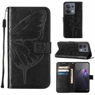 For OPPO Reno8 Embossed Butterfly Flip Leather Phone Case(Black)