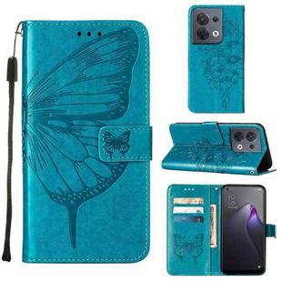 For OPPO Reno8 Embossed Butterfly Flip Leather Phone Case(Blue)