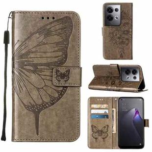 For OPPO Reno8 Pro+ Embossed Butterfly Flip Leather Phone Case(Grey)