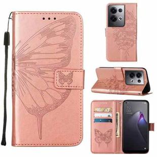 For OPPO Reno8 Pro+ Embossed Butterfly Flip Leather Phone Case(Rose Gold)