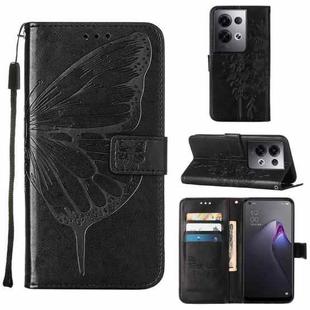 For OPPO Reno8 Pro+ Embossed Butterfly Flip Leather Phone Case(Black)