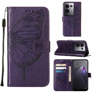 For OPPO Reno8 Pro+ Embossed Butterfly Flip Leather Phone Case(Dark Purple)