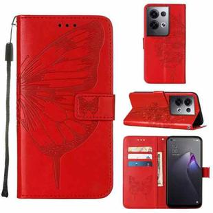 For OPPO Reno8 Pro+ Embossed Butterfly Flip Leather Phone Case(Red)