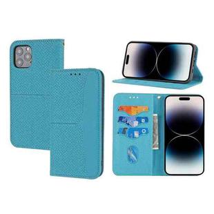 For iPhone 14 Pro Max Woven Texture Leather Case (Blue)