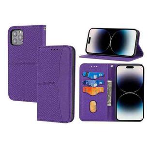 For iPhone 14 Pro Max Woven Texture Leather Case (Purple)
