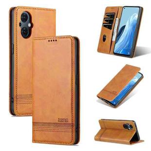 For OPPO Reno8 Lite AZNS Magnetic Calf Texture Flip Leather Phone Case(Light Brown)