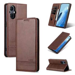 For OPPO Reno8 Lite AZNS Magnetic Calf Texture Flip Leather Phone Case(Dark Brown)