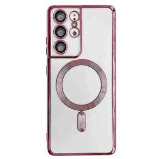 For Samsung Galaxy S22 5G Electroplated Frame MagSafe Magnetic Phone Case(Dark Pink)