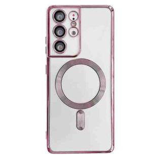 For Samsung Galaxy S22 5G Electroplated Frame MagSafe Magnetic Phone Case(Light Pink)