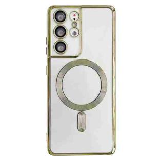 For Samsung Galaxy S21 Ultra 5G Electroplated Frame MagSafe Magnetic Phone Case(Gold)