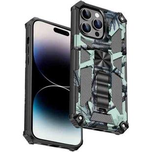 For iPhone 14 Pro Camouflage Armor Shockproof TPU + PC Magnetic Phone Case(Mint Green)