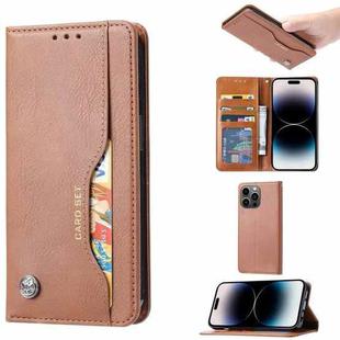 For iPhone 14 Pro Max Knead Skin Texture Horizontal Flip Leather Case (Brown)