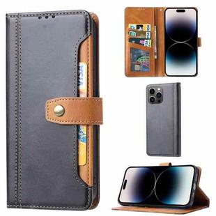 For iPhone 14 Pro Max Calf Texture Double Fold Clasp Horizontal Flip Leather Case (Black)