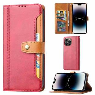 For iPhone 14 Pro Max Calf Texture Double Fold Clasp Horizontal Flip Leather Case (Red)