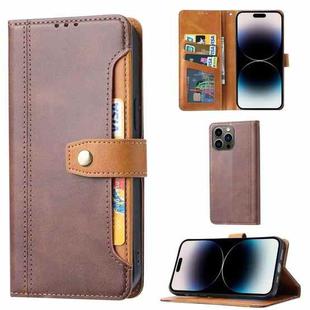 For iPhone 14 Pro Max Calf Texture Double Fold Clasp Horizontal Flip Leather Case (Brown)