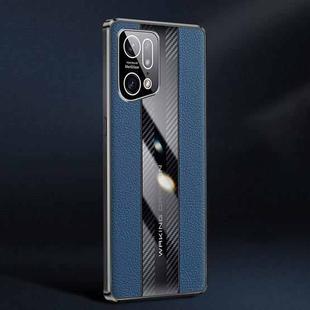 For OPPO Find X5/Find X5 Pro Racing Car Design Leather Electroplating Process Anti-fingerprint Protective Phone Case(Blue)