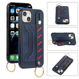 For iPhone 14 Plus Wristband Wallet Leather Phone Case (Blue)