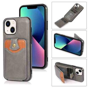 For iPhone 14 Plus Soft Skin Wallet Bag Phone Case (Grey)