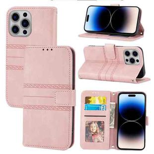 For iPhone 14 Pro Max Embossed Striped Magnetic Case (Pink)