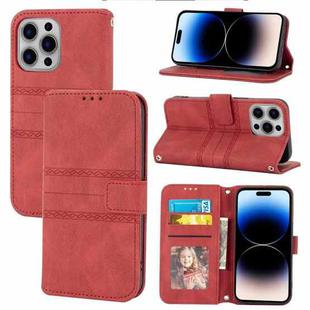 For iPhone 14 Pro Embossed Striped Magnetic Case(Red)