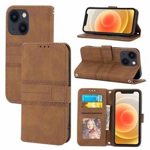For iPhone 14 Embossed Striped Magnetic Case (Brown)