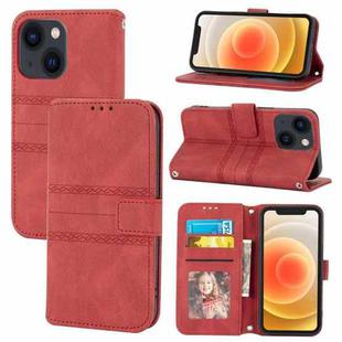 For iPhone 14 Plus Embossed Striped Magnetic Case (Red)