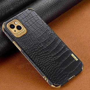 For iPhone 14 Pro 6D Electroplating Crocodile Texture Phone Case(Black)